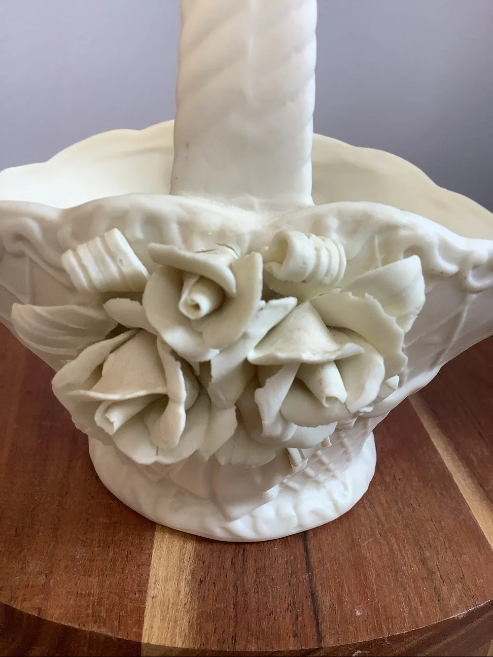 Vintage Ivory Ceramic Floral Basket Decorative Accent